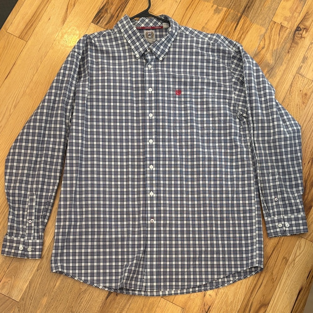 Cinch Navy and White Plaid Button Down Shirt